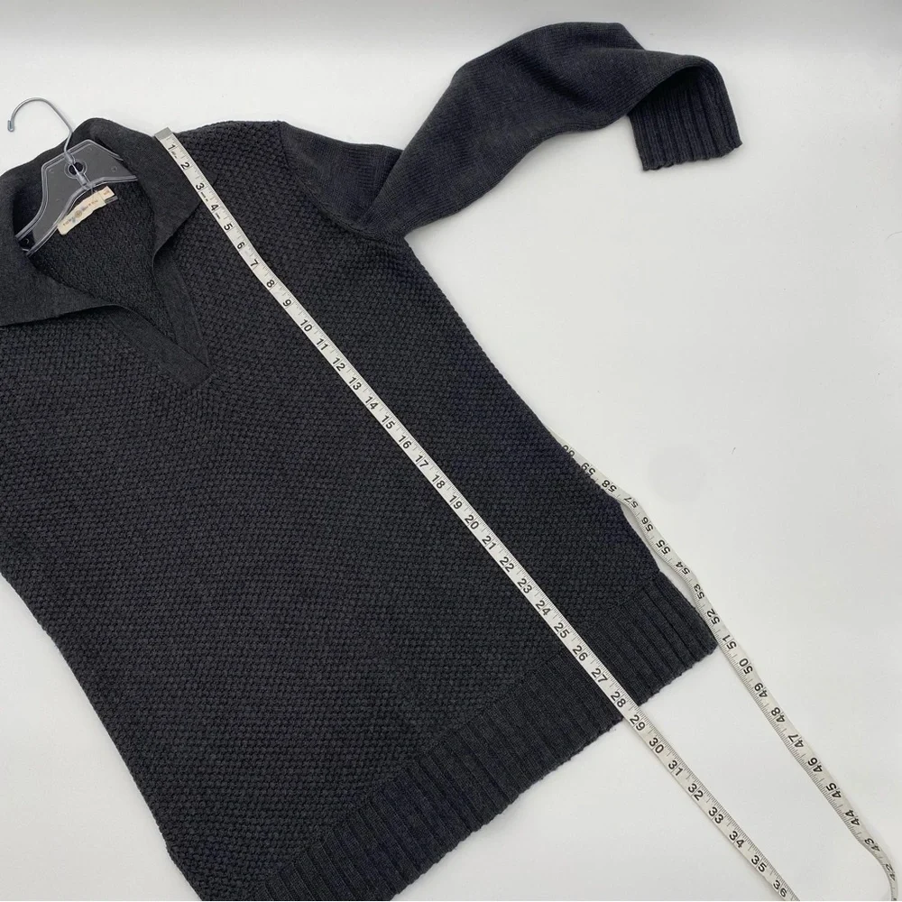 Tory Burch Charcoal Gray Henley Melange Classic Wool Honeycomb Sweater size M
